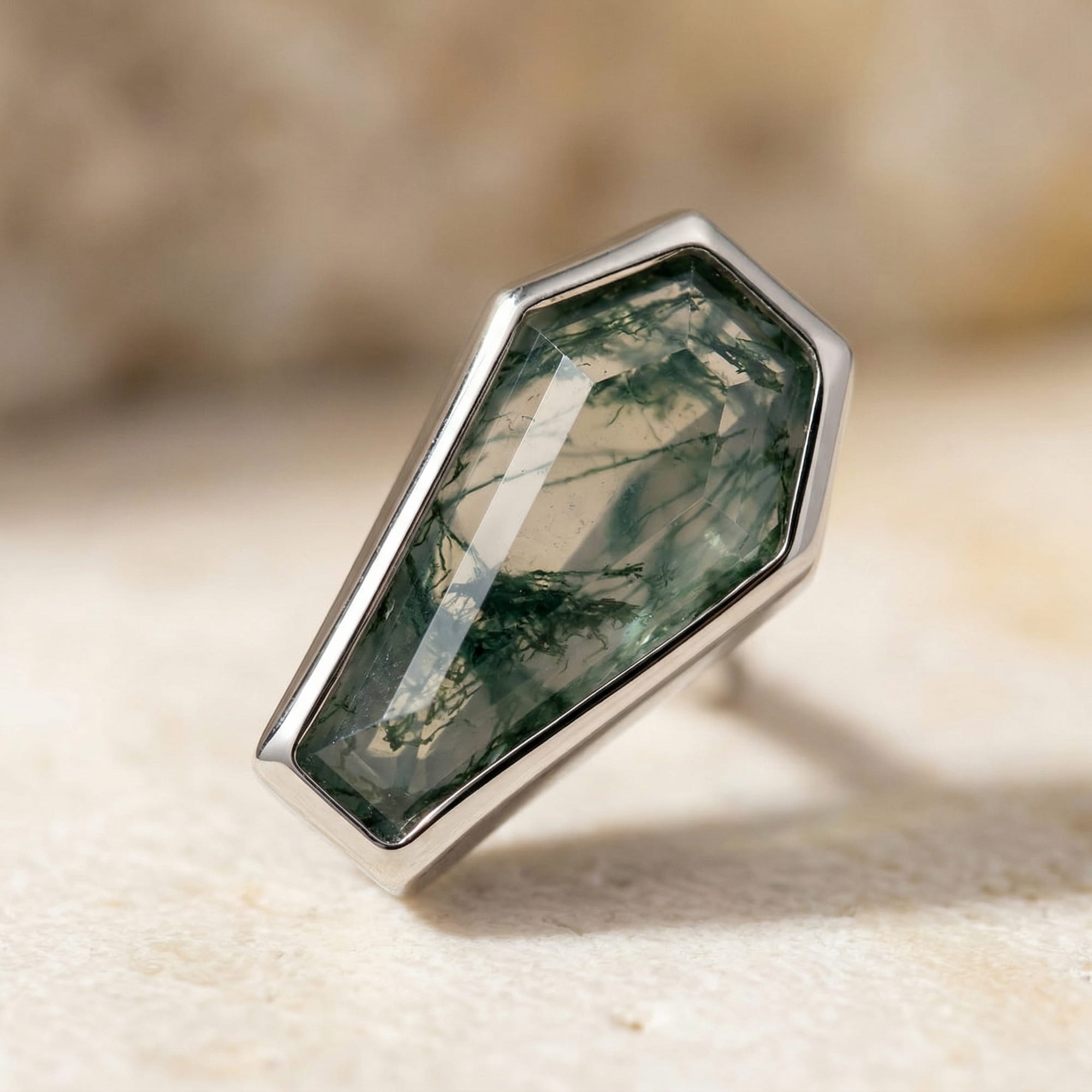 Coffin Moss Agate Implant Grade Titanium 16G Piercing