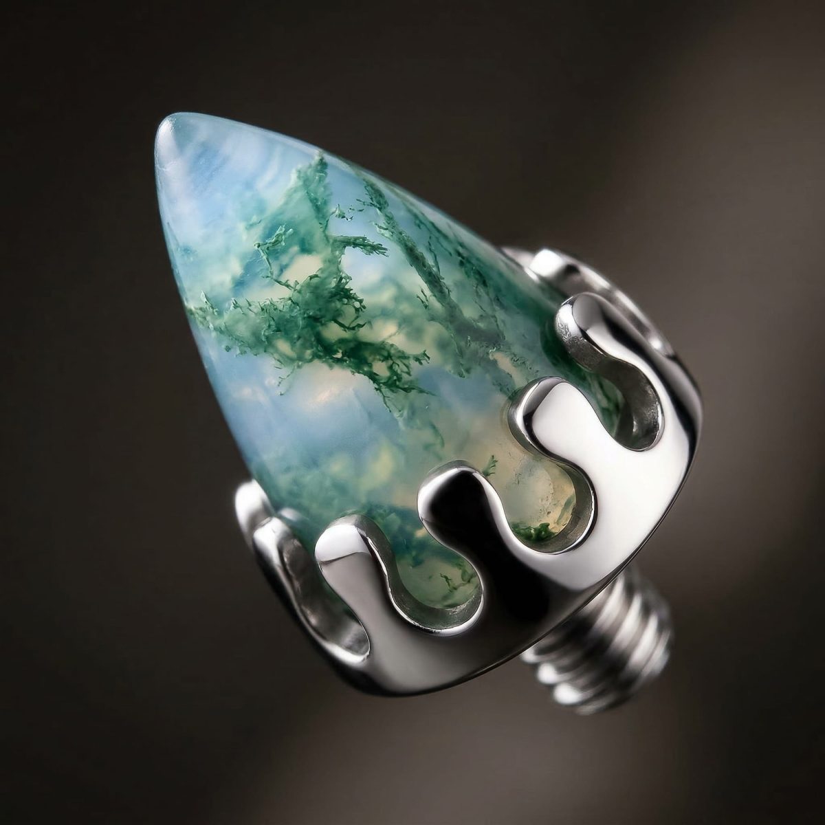 Crown Spike Moss Agate | Titanium Piercing Jewelry